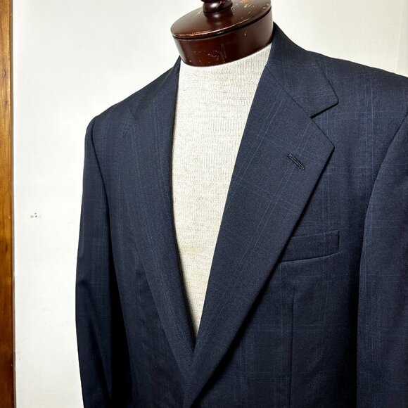 Norman Hilton NWOT Sport Coat Sz 39L Navy Windowpane Slim Fit Blazer Suit Jacket - Picture 11 of 11